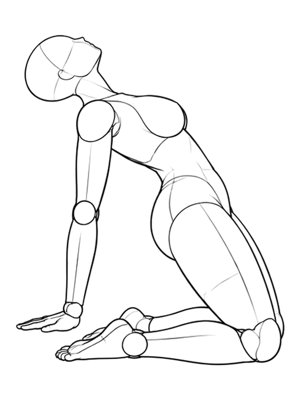 P074 Kneeling, hands behind, arching back · Side view