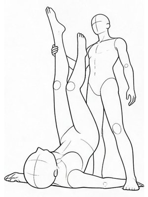 P003 Ankles raised, legs in a V · Low angle