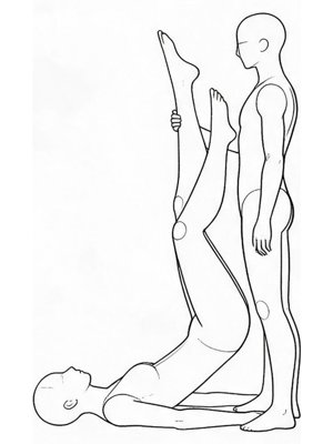 P003 Ankles raised, legs in a V · Side view