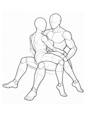 P016 Legs draped, leaning on the lap · Three-quarter view