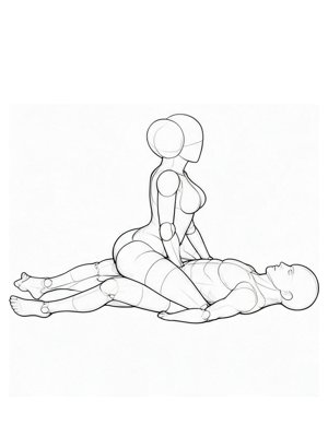 P018 Facing away, seated on the hips · Side view
