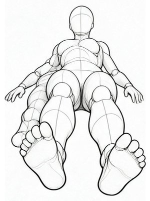 P021 Lying on top, legs extended · Low angle