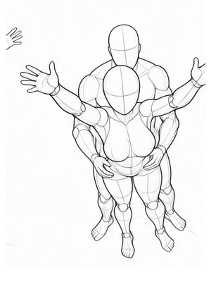P030 Arms forward, waist held · High angle