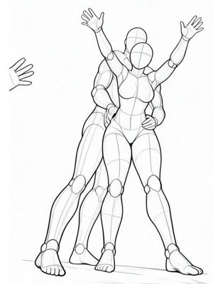 P030 Arms forward, waist held · Low angle