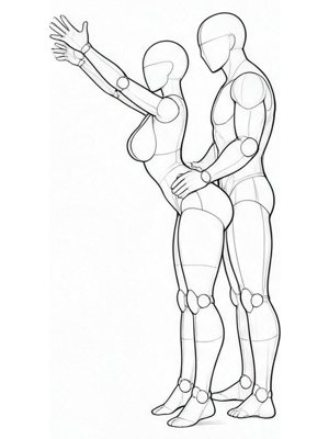P030 Arms forward, waist held · Side view