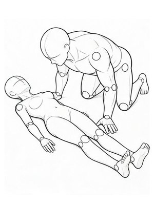 P040 Leaning over, kissing the chest · Three-quarter view