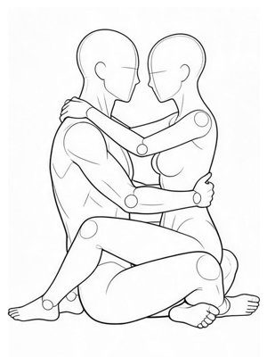 P042 Cross-legged embrace · Side view