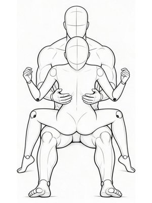 越过背后・手抚胸前