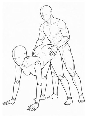 P045 Deep forward fold, hands on the floor · Three-quarter view