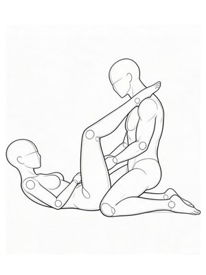 P047 Legs crossed, one leg over the shoulder · Side view