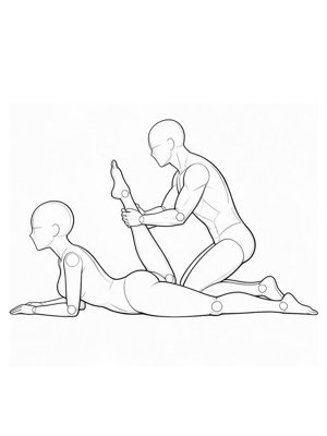 P048 Face down, one leg lifted · Side view