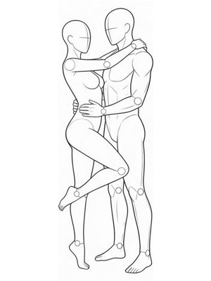 P049 Embracing, legs entwined · Three-quarter view