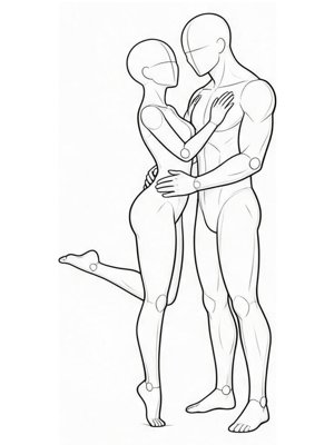 P050 Body stretched, one leg lifted behind · Three-quarter view