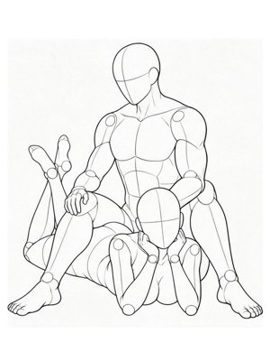 P058 Chin on hand between the legs · Three-quarter view