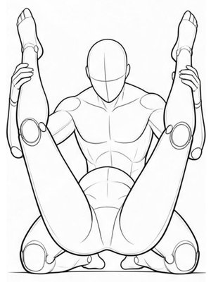 P059 Holding behind the knees, legs wide · Low angle