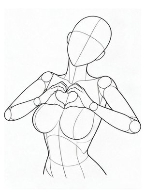 P001 Heart with both hands in front of chest · Three-quarter view