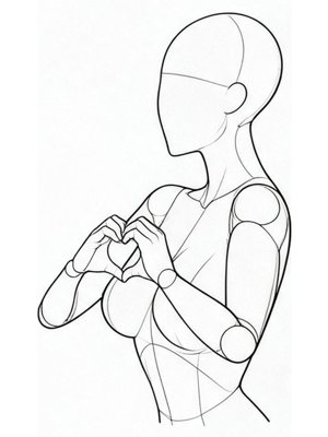 P001 Heart with both hands in front of chest · Side view