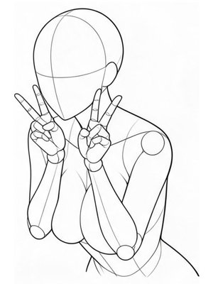 P004 あごの下でダブルピース · 斜め
