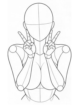 P004 Double peace sign under the chin