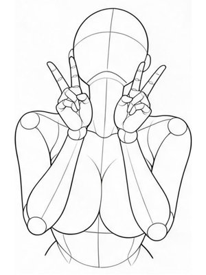 P004 あごの下でダブルピース · 下から