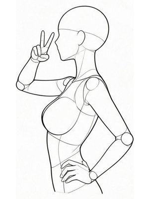 P005 Gyaru peace, back of hand out · Side view