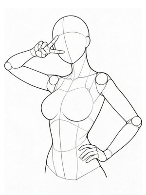P011 首かしげ＋片目に手（ウインク風） · 斜め