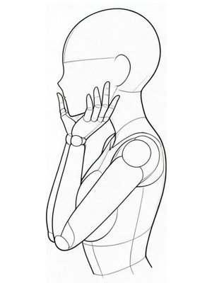 P013 Both palms under the chin · Side view