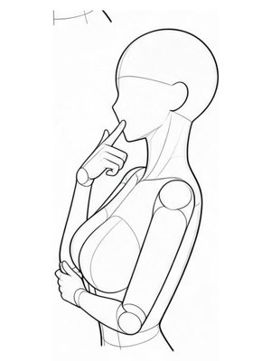 P014 Index finger poking the cheek · Side view