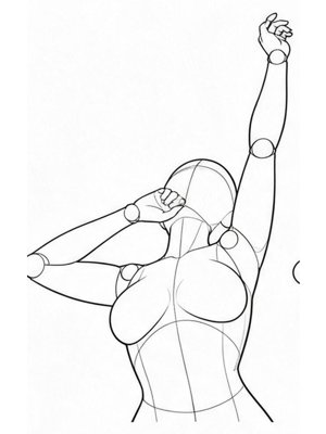 P023 Yawning stretch, one hand to the mouth · High angle
