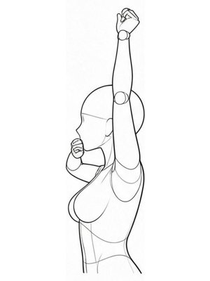 P023 Yawning stretch, one hand to the mouth · Side view