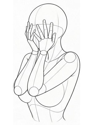 P025 両手の指の隙間からのぞく · 斜め