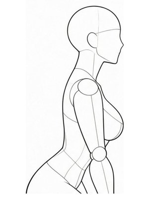 P027 Hina-doll pose, hands on the knees · Side view