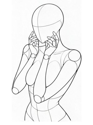 P033 Forearms vertical, pressed from both sides · Three-quarter view