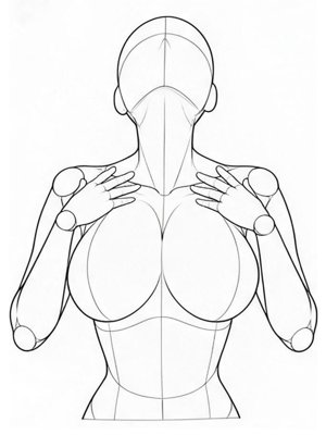 P035 見下ろし構図で両手を鎖骨に · 下から