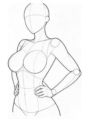 P036 Hands at the waist, chest lifted · Three-quarter view