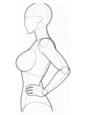 P036 Hands at the waist, chest lifted · Side view
