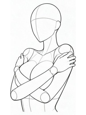 P041 Arms folded under the chest · Three-quarter view