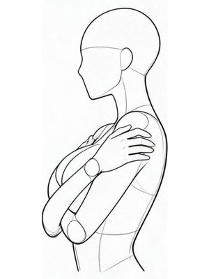 P041 Arms folded under the chest · Side view