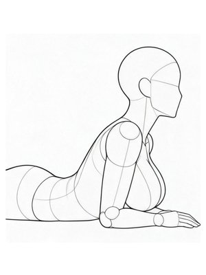 P044 Face down on the elbows, chest pressed · Side view