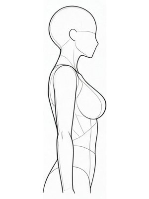 P045 Leaning back, arms pressed in · Side view