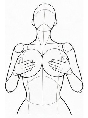 P047 Hands on the upper chest, pressing inward · Low angle