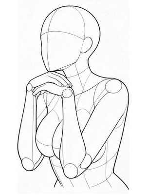 P048 Chin on the back of the hand, leaning forward · Three-quarter view