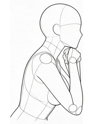 P048 Chin on the back of the hand, leaning forward · Side view