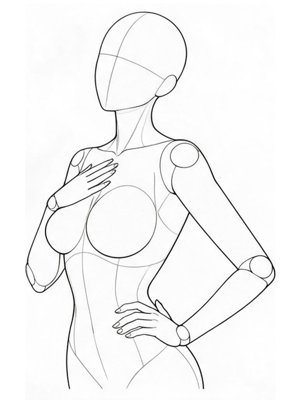 P054 Covered with one hand, other on the waist · Three-quarter view