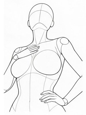 P054 Covered with one hand, other on the waist · Low angle