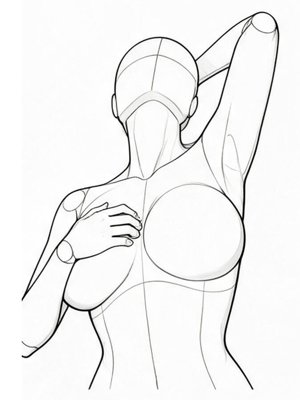 P055 One hand on the chest, one in the hair · Low angle