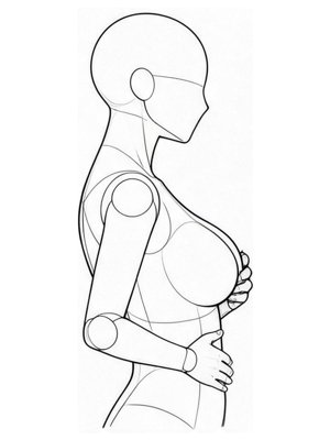 P062 One hand on the chest, one on the stomach · Side view