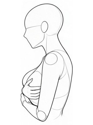 P073 Lying on the side, arms around the chest · Side view