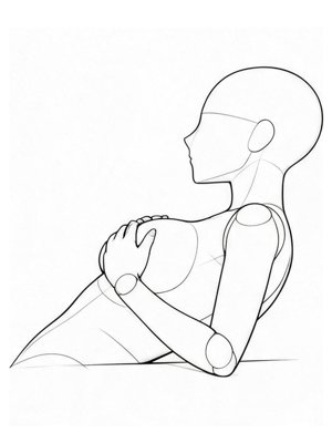P074 On the back, hands on the chest · Side view