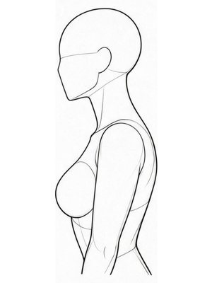 P076 Leaning forward, hand on the inner thigh · Side view
